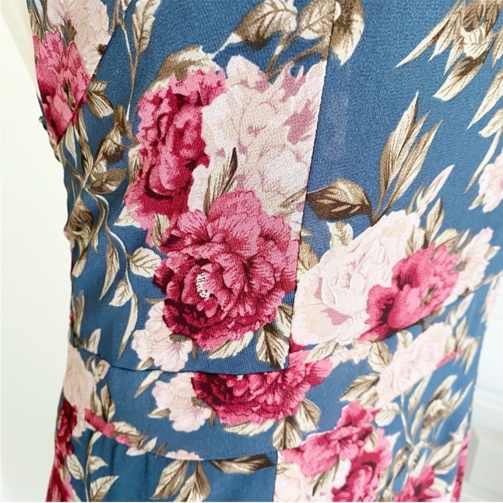 Long Maxi Mermaid Style Dress Blue Pink Floral Corset Lace Up Ruffles - Picture 14 of 15